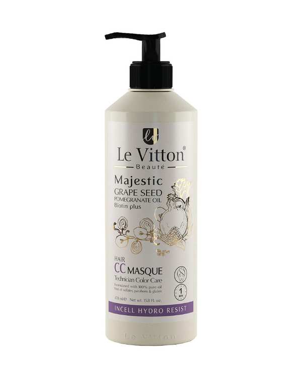 ماسک مو مغذی لویتون Levitton مدل CC Masque مناسب موهای رنگ شده حاوی روغن دانه انار و انگور حجم 470ml