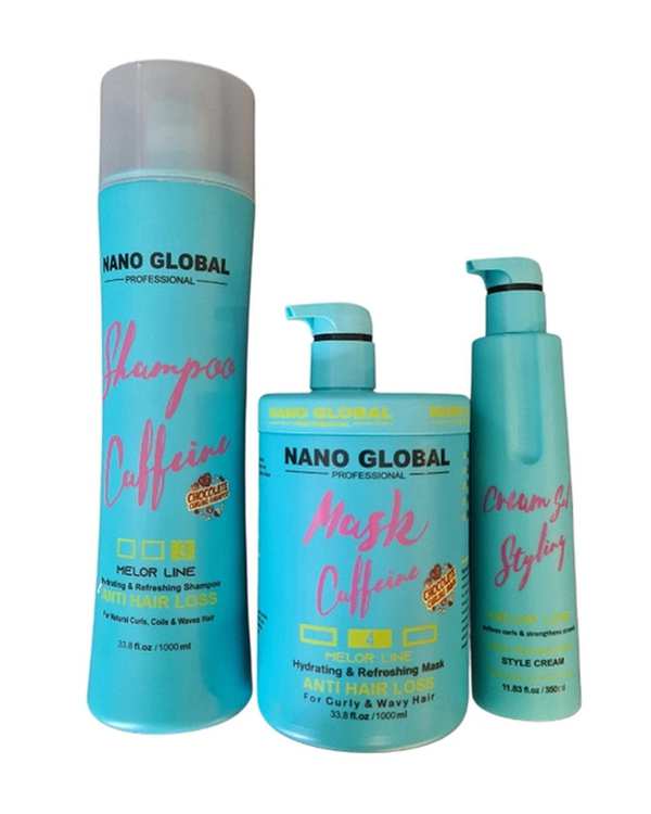 پک تقویت کننده و ضد ریزش مو نانوگلوبال Nano Global مدل Anti Hair Loss مناسب موهای فر و مجعد بسته 3 عددی