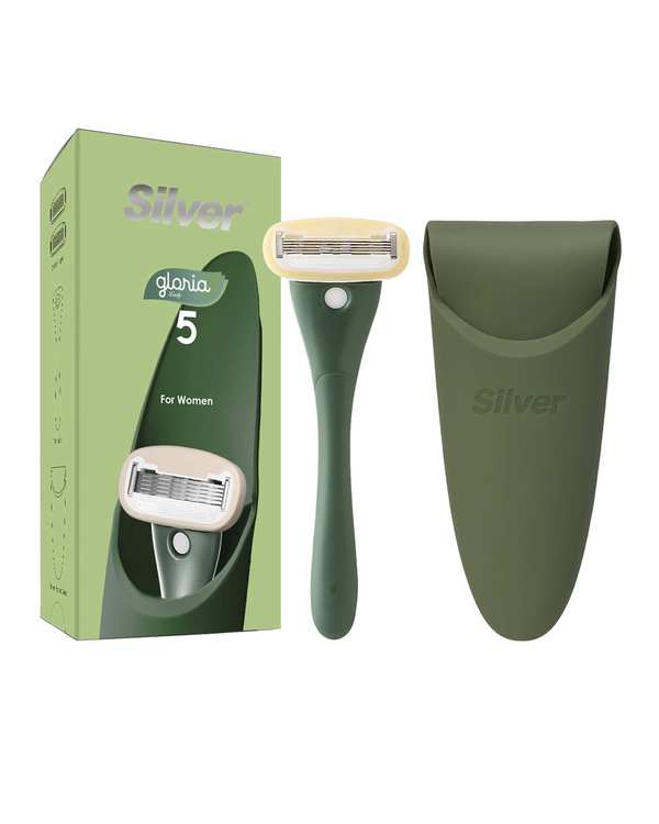 خودتراش زنانه 5 لبه سبز یشمی سیلور Silver مدل Gloria5 System به همراه 2 تیغ یدک و سیلیکون کیس