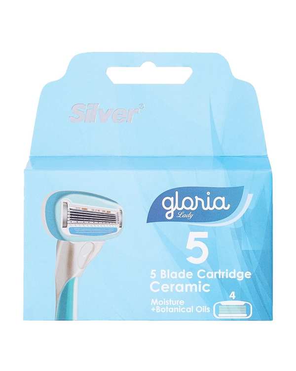 تیغ یدک زنانه 5 لبه آبی سیلور Silver مدل Gloria5 بسته 4 عددی