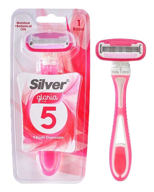 خودتراش زنانه 5 لبه صورتی سیلور Silver مدل Gloria5 بسته 1 عددی