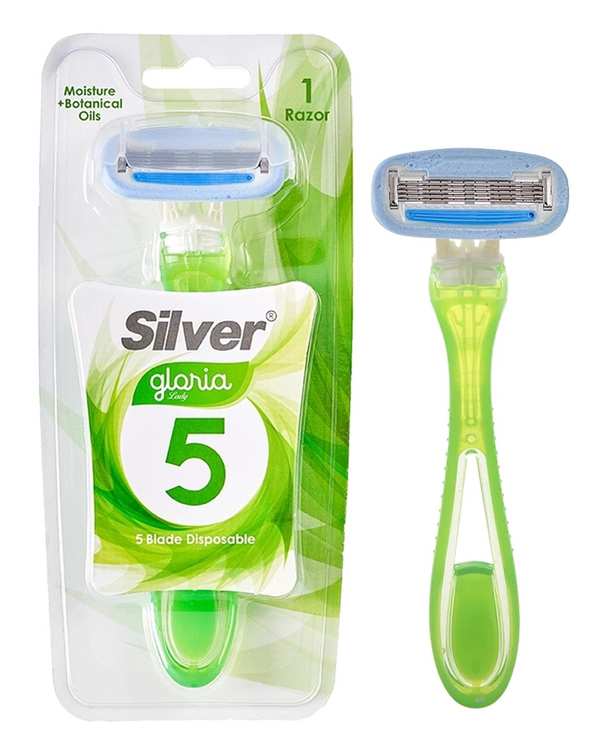 خودتراش زنانه 5 لبه سبز سیلور Silver مدل Gloria5 بسته 1 عددی