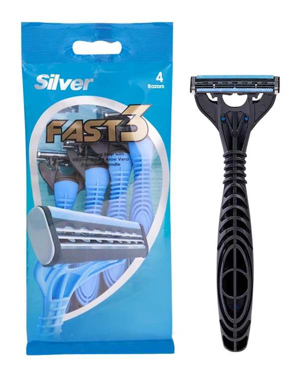 خودتراش 3 لبه سیلور Silver مدل Fast3 بسته 4 عددی