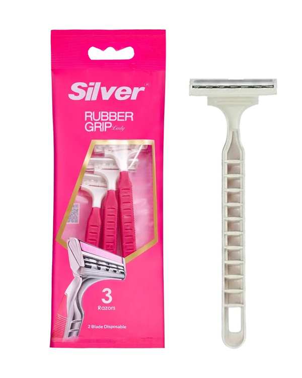 خودتراش زنانه 2 لبه سیلور Silver مدل Rubber Grip بسته 3 عددی