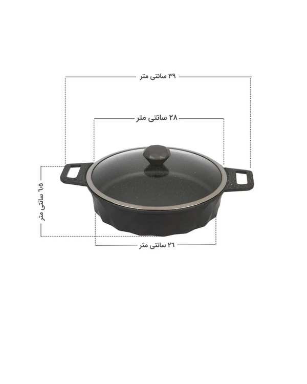 تابه دو دسته طوسی تکنو Tecno مدل دایموند سایز 28 - تصویر 2