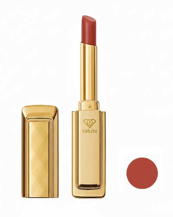 رژ لب جامد براق سالوته پرو Salute مدل اسلیم رنگ قهوه ای گوشتی شماره S943