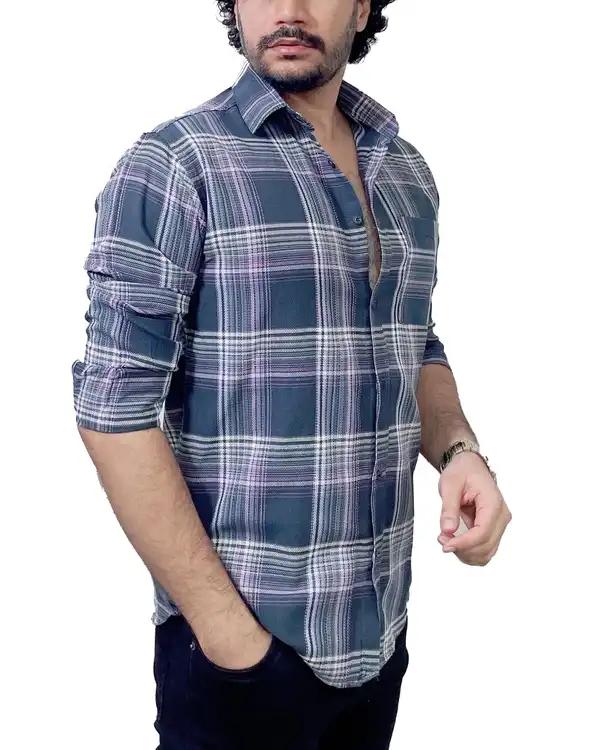 پیراهن مردانه زغالی چهارخانه دیورسو Diverso کد 4874