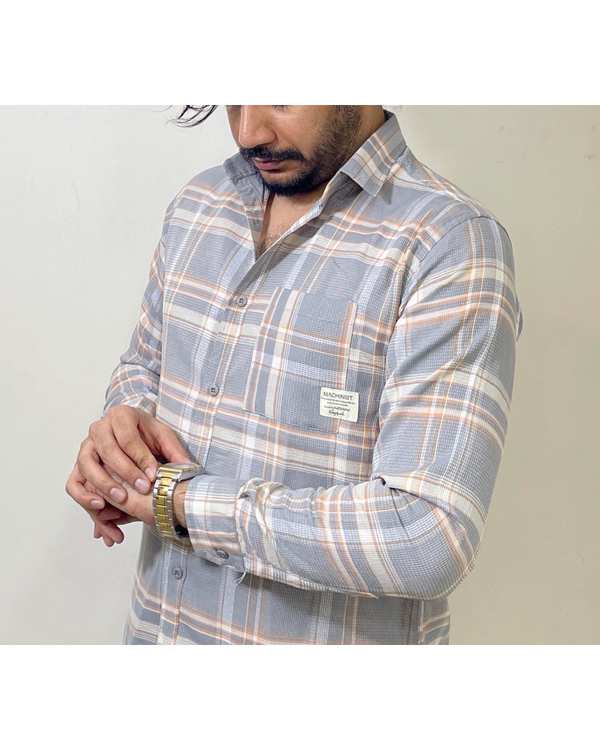 پیراهن مردانه طوسی چهارخانه دیورسو Diverso کد 4875 - تصویر 4