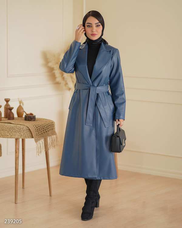 پالتو چرم زنانه آبی نفتی مدل راوین السانا Elsana کد 2392