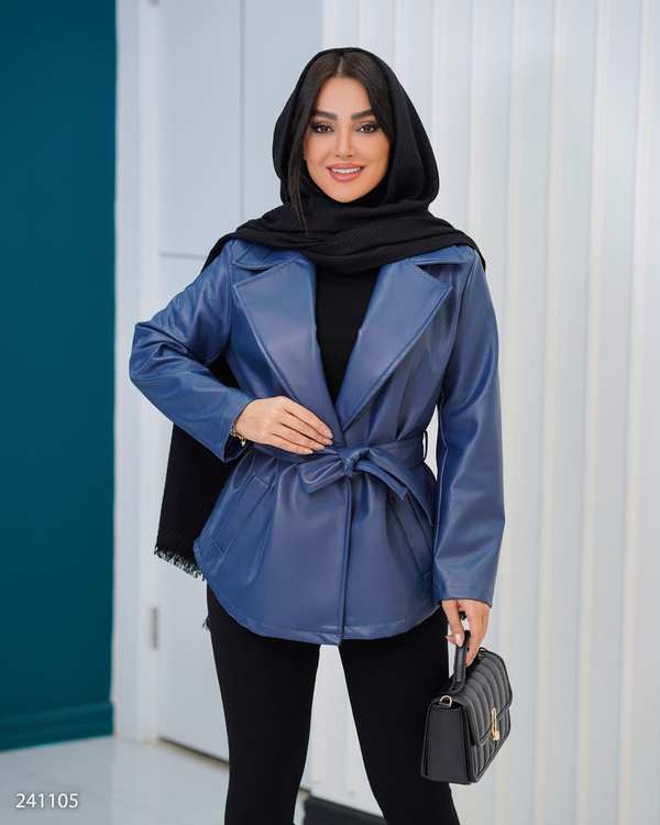 کت چرم زنانه آبی نفتی مدل جانیس السانا Elsana کد 2411