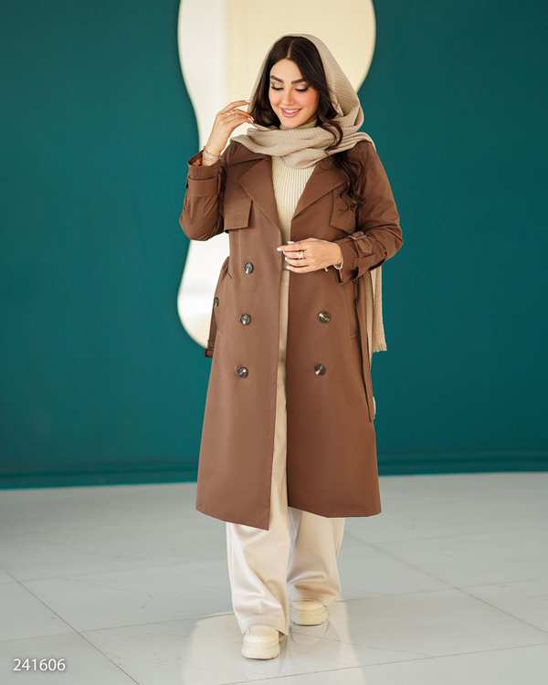 بارانی بلند زنانه قهوه ای مدل رامسین السانا Elsana کد 2416