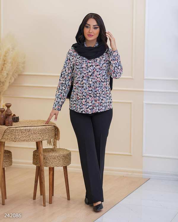 شومیز زنانه مشکی نارنجی مدل لعیا السانا Elsana کد 2420