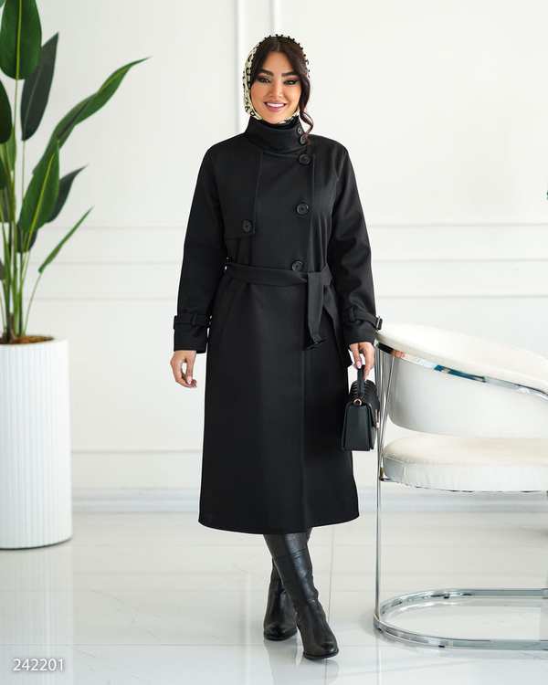 بارانی بلند زنانه مشکی مدل گلارین السانا Elsana کد 2422