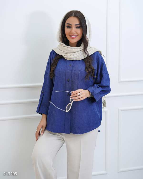 مانتو زنانه آبی نفتی مدل ناوک السانا Elsana کد 2434