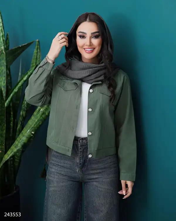 کت کراپ زنانه سبز زیتونی مدل آدوین السانا Elsana کد 2435