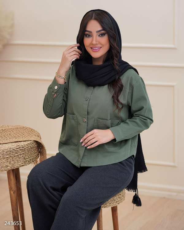 کت کراپ زنانه سبز زیتونی مدل آیریک السانا Elsana کد 2436