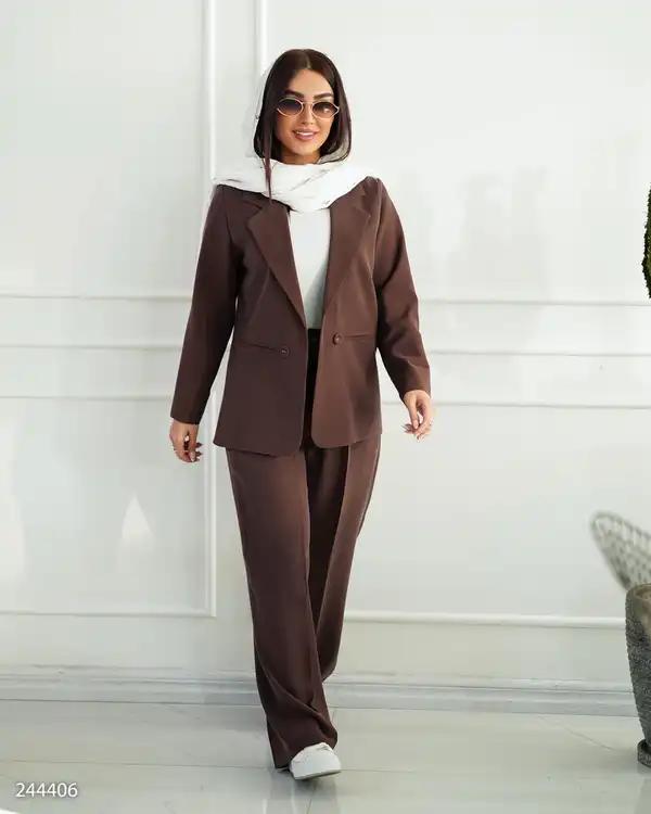 ست کت و شلوار زنانه قهوه ای مدل سینداد السانا Elsana کد 2444