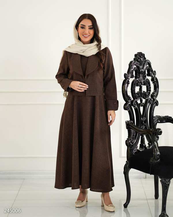 ست کت و سارافون زنانه قهوه ای مدل ماهیار السانا Elsana کد 2450