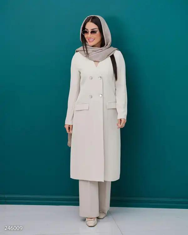 مانتو بلند زنانه شیری مدل نعیمه السانا Elsana کد 2460