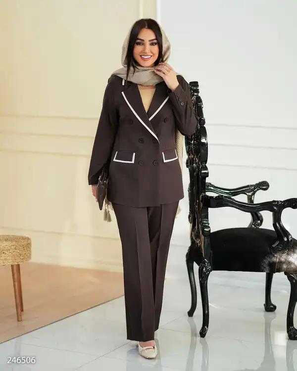 ست کت و شلوار زنانه قهوه ای مدل ماهگل السانا Elsana کد 2465