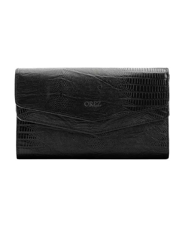 کیف پول چرم طبیعی زنانه لیزارد مشکی اورز Orez مدل ELIOTکد PUB116