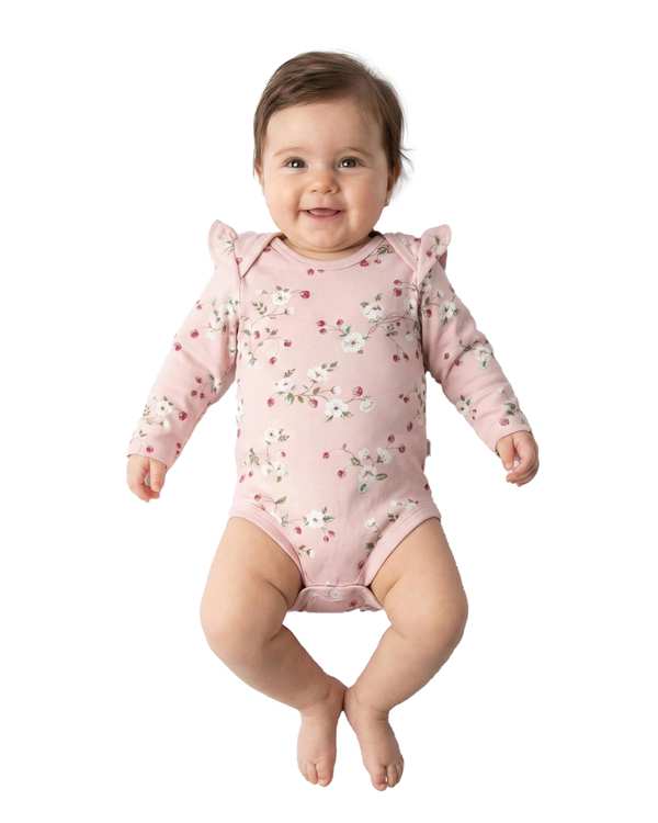 بادی نوزادی آستین بلند دخترانه صورتی آدمک Adamak مدل توت فرنگی کد 3920001