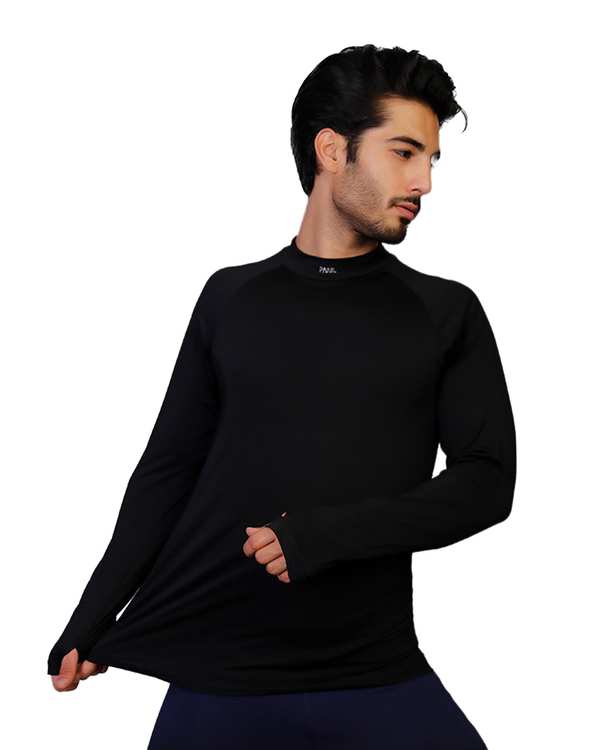 تیشرت ورزشی مردانه آستین بلند مشکی پانیل Panil مدل 178bk