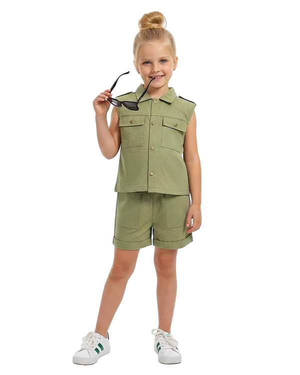 ست تاپ و شلوارک دخترانه سبز لئو کیدز Leo Kids کد 3-6872