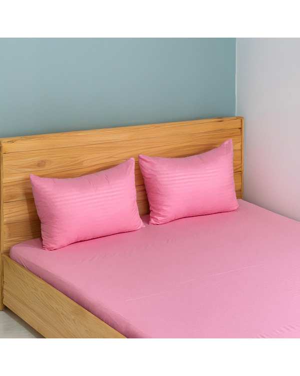 ست ملحفه و روبالشی دو نفره 3 تکه صورتی مانیکا هوم Monica Home مدل parallel plus