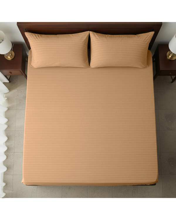 ست ملحفه و روبالشی دو نفره 3 تکه نسکافه ای مانیکا هوم Monica Home مدل COTTON PARALLEL