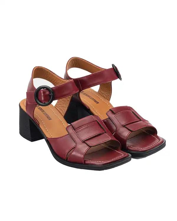 صندل چرم زنانه پاشنه بلند زرشکی نوین چرم Novin Leather مدل 2578 WS3671