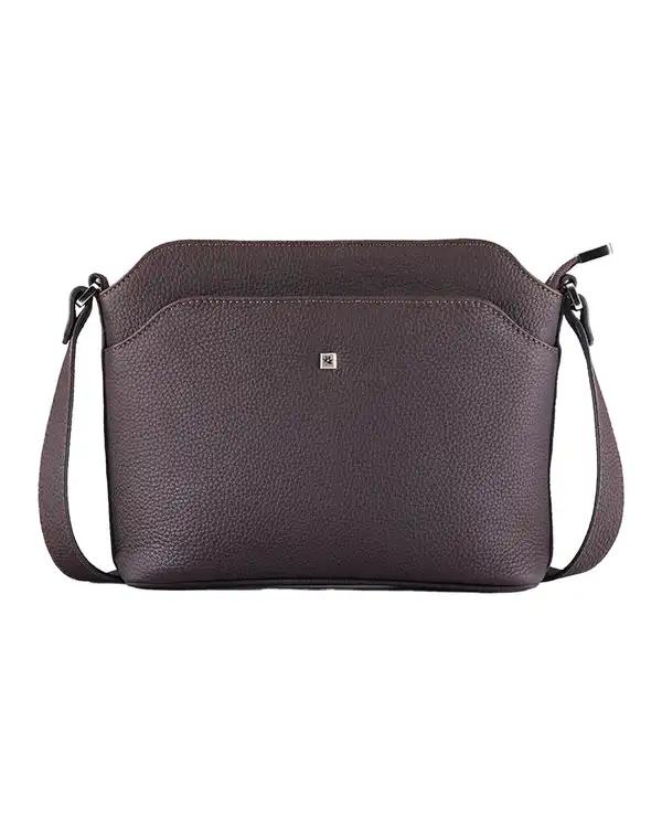 کیف دوشی چرم زنانه قهوه ای نقره ای نوین چرم Novin Leather مدل پرنیا LHB4324