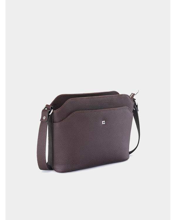 کیف دوشی چرم زنانه قهوه ای نقره ای نوین چرم Novin Leather مدل پرنیا LHB4324 - تصویر 3