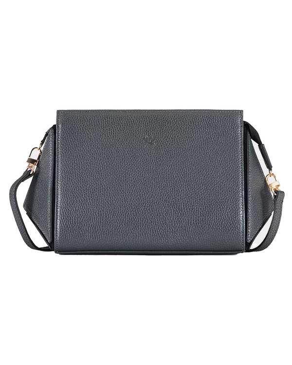 کیف دوشی چرم زنانه طوسی مشکی نوین چرم Novincharm مدل ناروین LHB5051