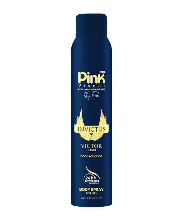اسپری بدن مردانه پینک ویژوال Pink Visual مدل اینوکتوس ویکتوری الکسیر Invictus Victory Elixir حجم 200 میلی لیتر