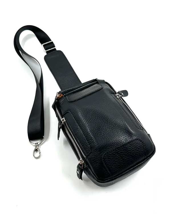 کیف کراس بادی چرم مردانه مشکی چرم میخچی Mikhchi Leather مدل K1017 - تصویر 3
