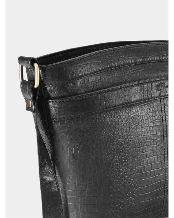 کیف دوشی چرم زنانه مشکی نوین چرم Novin Leather مدل خورشید کد LHB4359 - تصویر 4