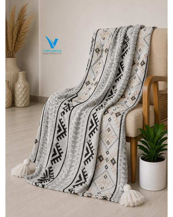 شال مبل سایز 180×140 طوسی ورنا هوم Vornahome طرح گلیم