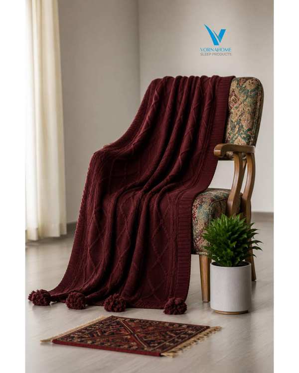 شال مبل سایز 180×140 زرشکی ورنا هوم Vornahome طرح دیانا