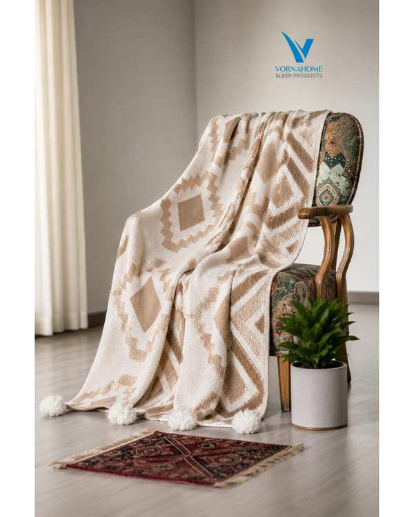 شال مبل سایز 180×140 قهوه ای ورنا هوم Vornahome طرح پانچ
