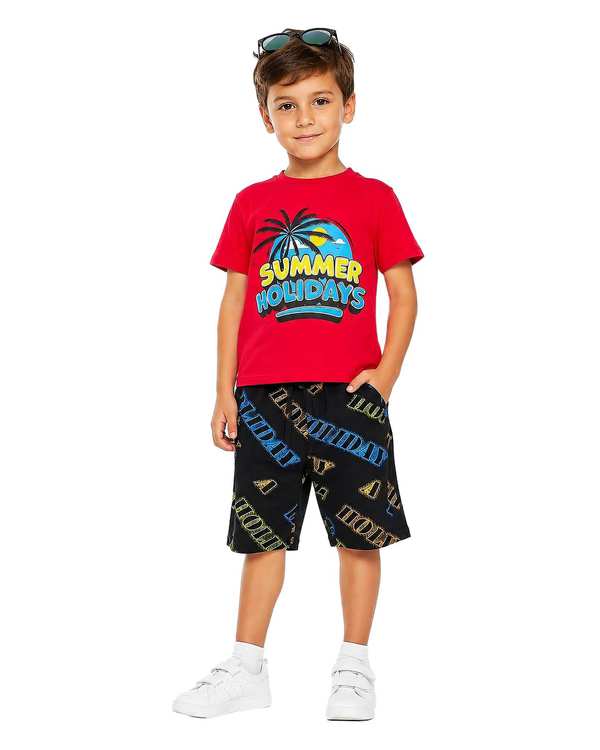 ست تیشرت و شلوارک پسرانه قرمز لئو کیدز Leo kids مدل Summer کد 1-5882