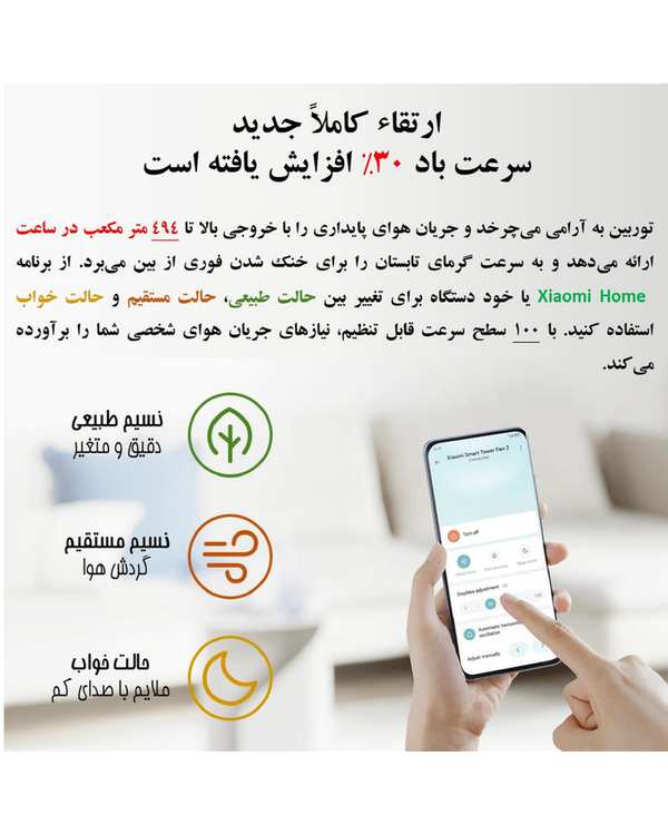 پنکه ایستاده سفید شیائومی Xiaomi مدل Smart Tower Fan 2 - تصویر 13