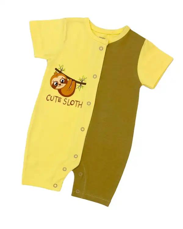 سرهمی شورتی نوزادی زرد سبز کیدز پرو Kids pro طرح CUTE SLOTH