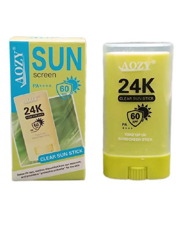 ضد آفتاب استیکی بی رنگ Aozy مدل 24K spf60 حجم 15 گرم