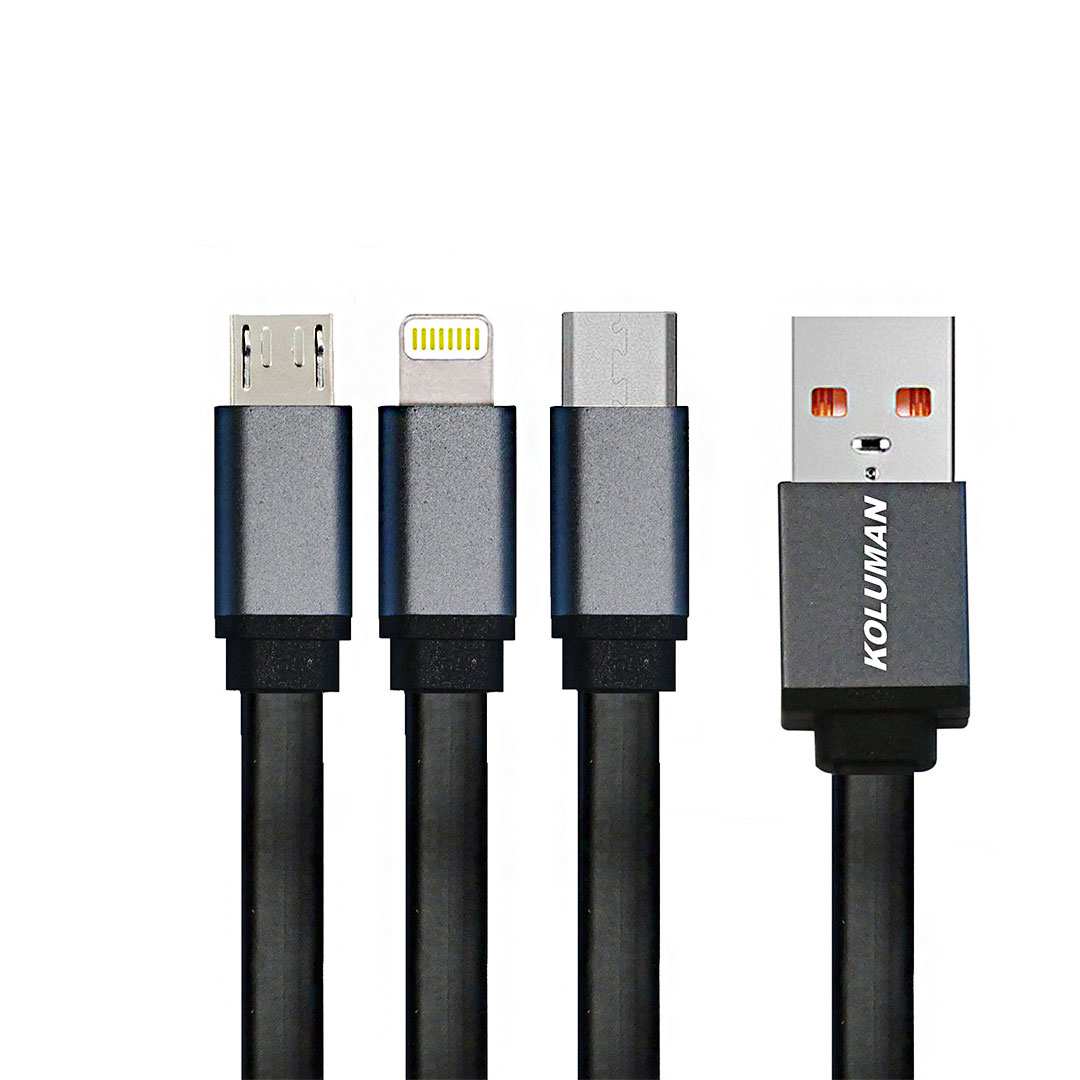 کابل USB به لایتنینگ/microUSB/USB-C کلومن مدل KD-23 به طول 1 متر