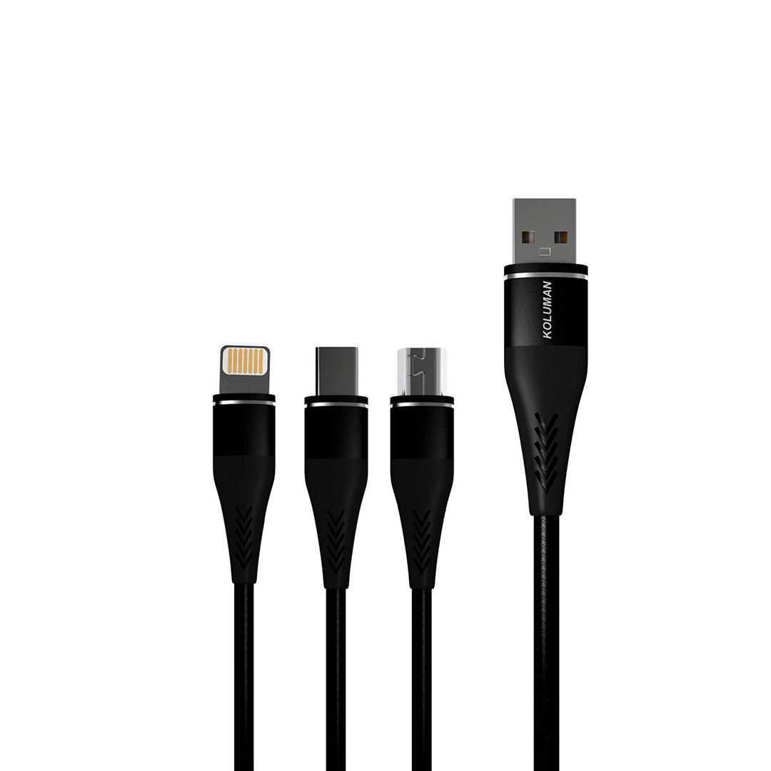 کابل USB به لایتنینگ/microUSB/USB-C کلومن مدل KD-24 به طول 120cm