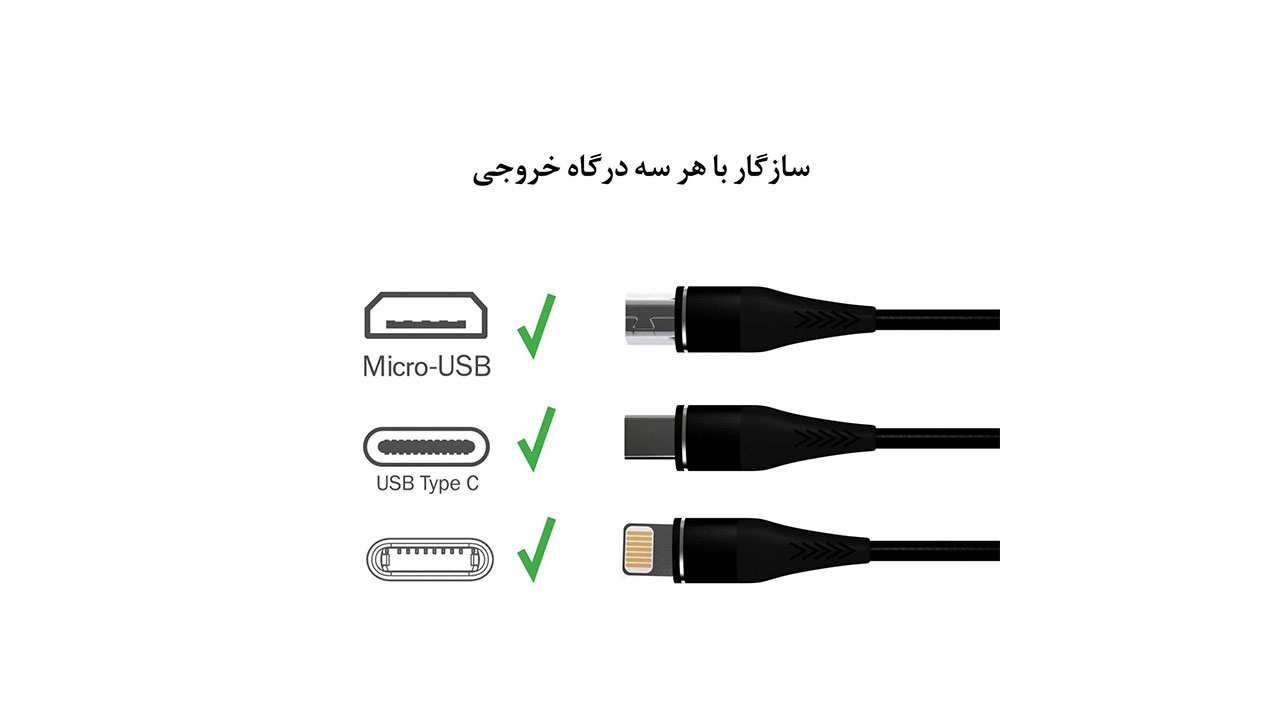 کابل USB به لایتنینگ/microUSB/USB-C کلومن مدل KD-24 به طول 120cm