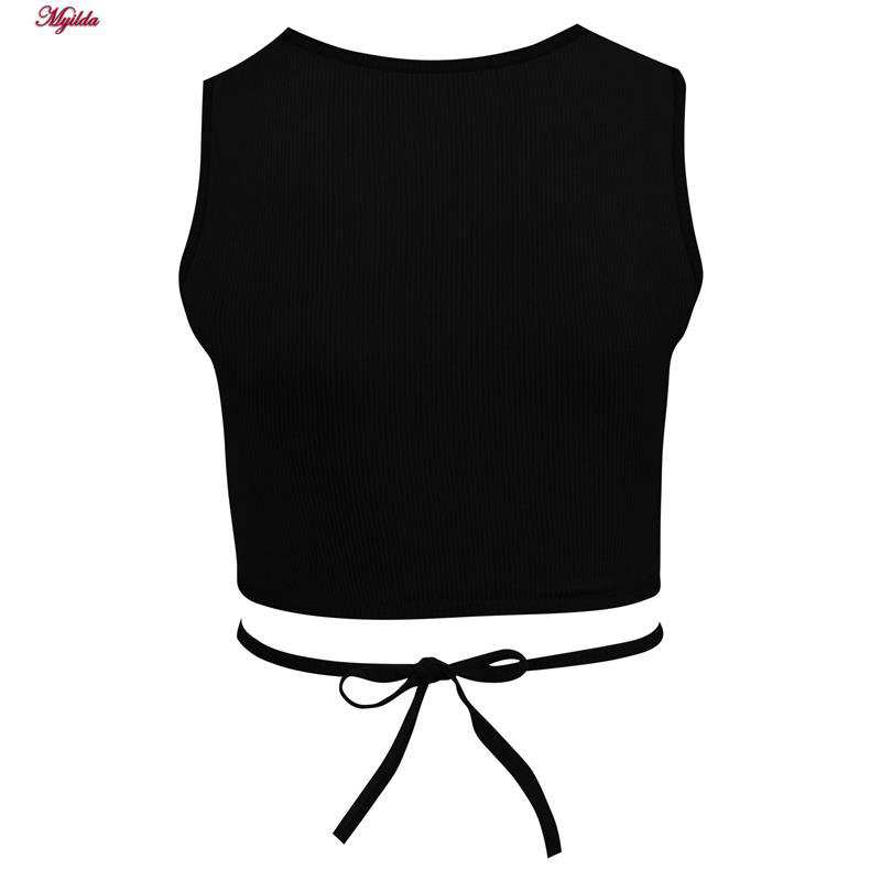 کراپ تاپ زنانه مدل بندی مشکی کد 4582 ماییلدا