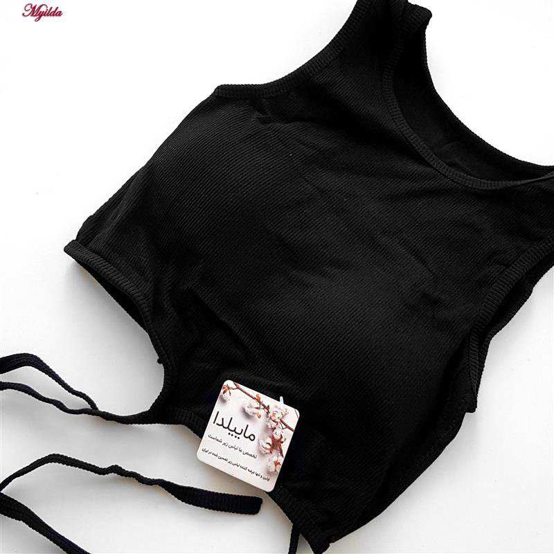 کراپ تاپ زنانه مدل بندی مشکی کد 4582 ماییلدا