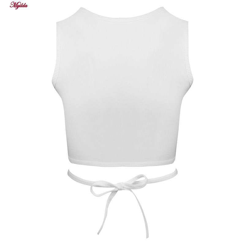 کراپ تاپ زنانه مدل بندی سفید کد 4582 ماییلدا